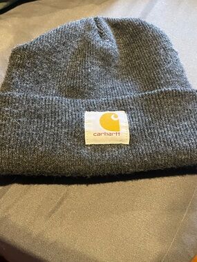 Carhartt Gray Ribbed Cuff Beanie with Logo Patch